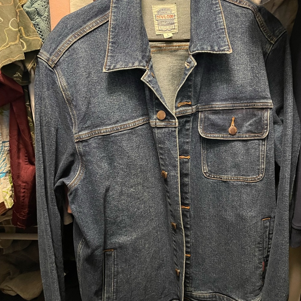 Men's Blue Denim Jacket with Copper Details